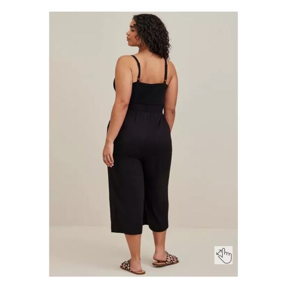 Torrid Black Challis Tie Front Culotte Jumpsuit Sz.4 - Picture 3 of 15